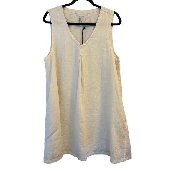 NEW Nicole Miller 100% Linen A-line Dress XL Nautical Natural Fiber Minimalist V - Picture 1 of 7